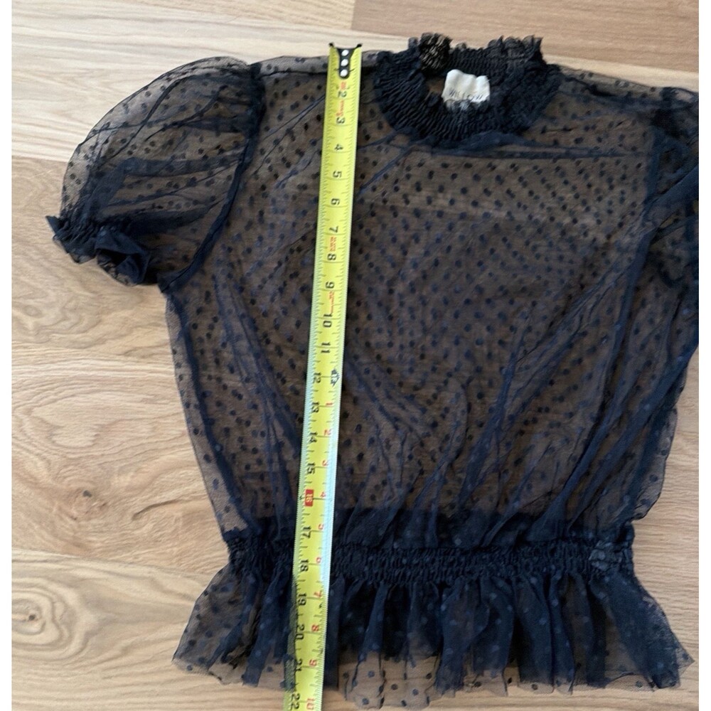Willow Black Sheer Swiss Dot Top L Mock Neck Ruffle Whimsigoth Goth Dark Emu - Picture 13 of 14